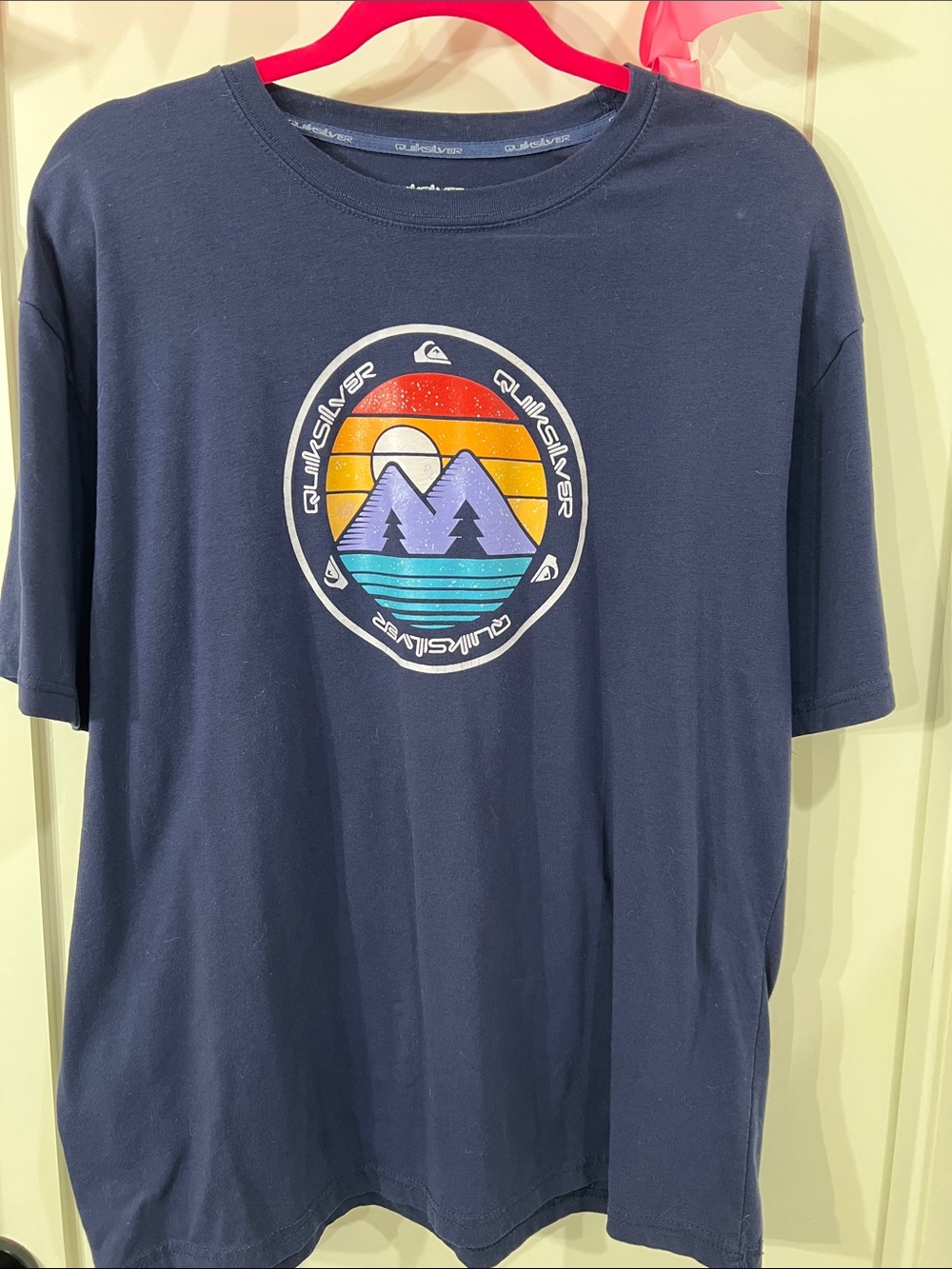 Quiksilver Navy Short-Sleeve Tee with Multicolor Mountain Graphic
